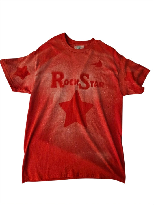 Red t-shirt with 'Rock Star' and star design on a white background